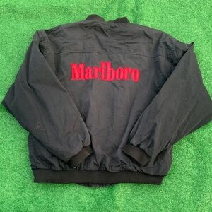 Marlboro Black Jacket with Vibrant Red Embroidery